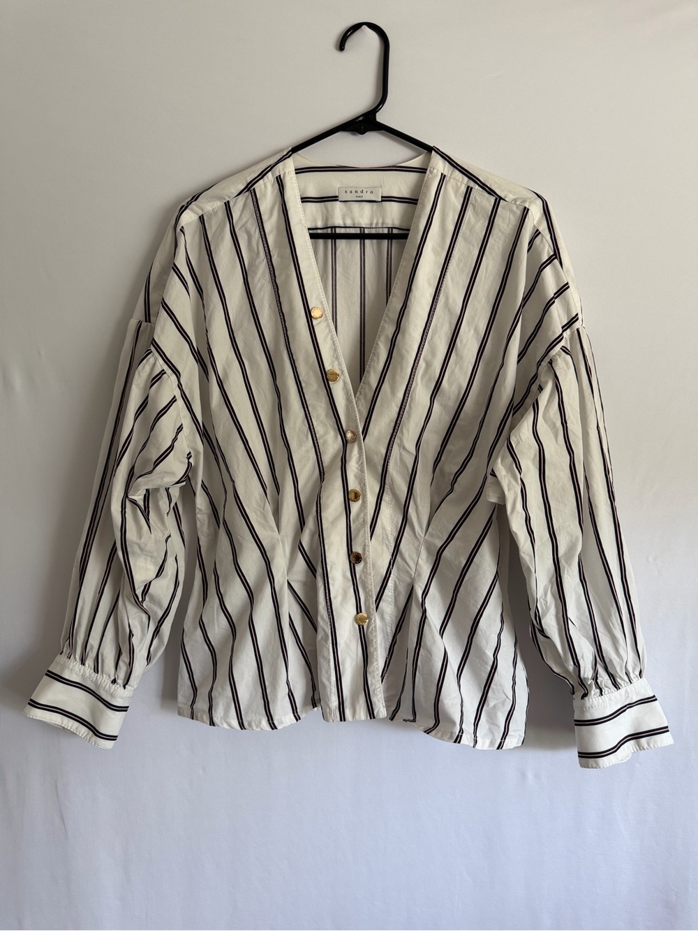 SANDRO Paris Womens Naelle Striped Top White Black Long Sleeve Size 3 /US L